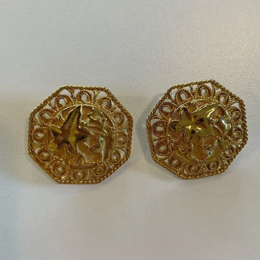 Vintage JOSE BARRERA Falling Leaves For Avon Bib Necklace & Clip Earring Set